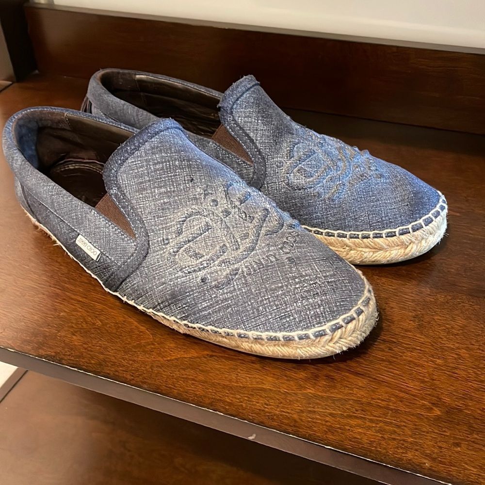 Jimmy Choo Denim Leather Slip ones.
